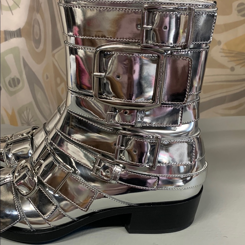 ALEXANDER MCQUEEN Punk Silver Buckle Strap Ankle Boots SO COOL!!! - Picture 9 of 10